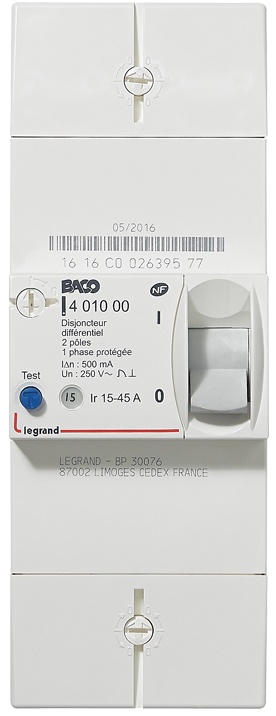 Disjoncteur de branchement Enedis bipolaire différentiel 500mA instantané - 45A – Image 2