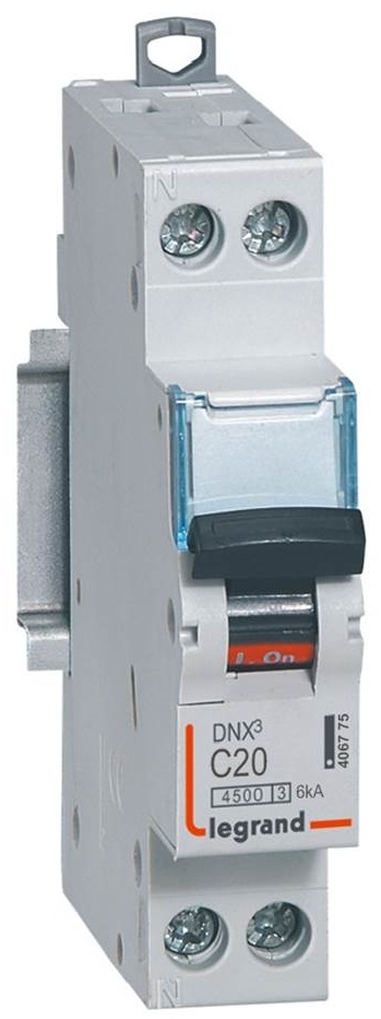 Disjoncteur DNX³ 4500 - vis/vis - 1P+N 230V~ 20A - 4,5kA - courbe C - 1 module