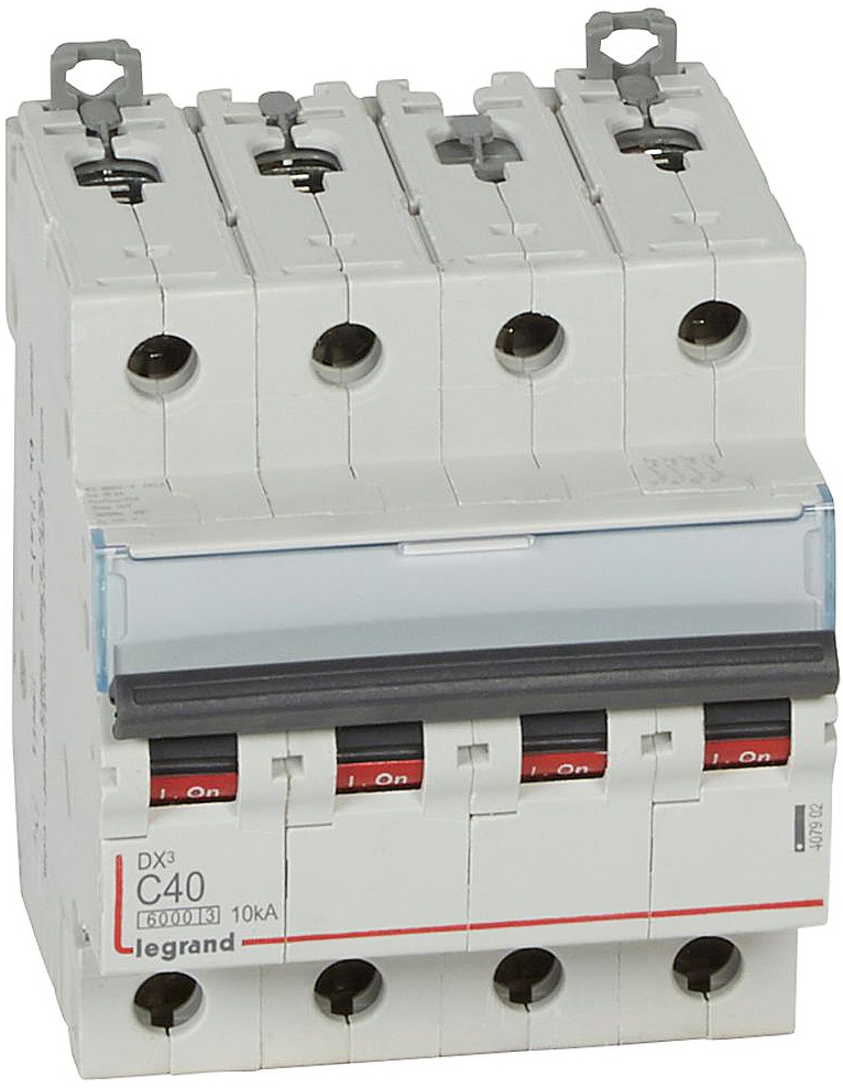 Disjoncteur DX³ 6000 -vis/vis- 4P- 400V~-40A-courbeC-peigne HX³ trad 4P - 4M