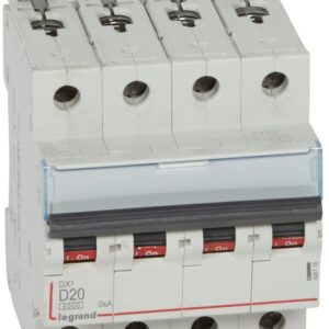 Disjoncteur DX³ 6000-vis/vis-4P-400V~-20A-10kA-courbe D-peigne HX³ trad 4P - 4M