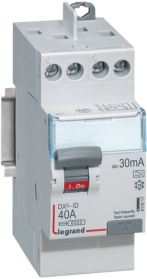Interrupteur différentiel DX³-ID haut/haut vis - 2P 230V~ 40A typeA 30mA - 2 mod
