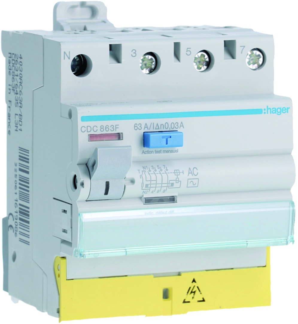 Interrupteur différentiel 63A 30mA 3P+N type AC à bornes décalées – Image 5