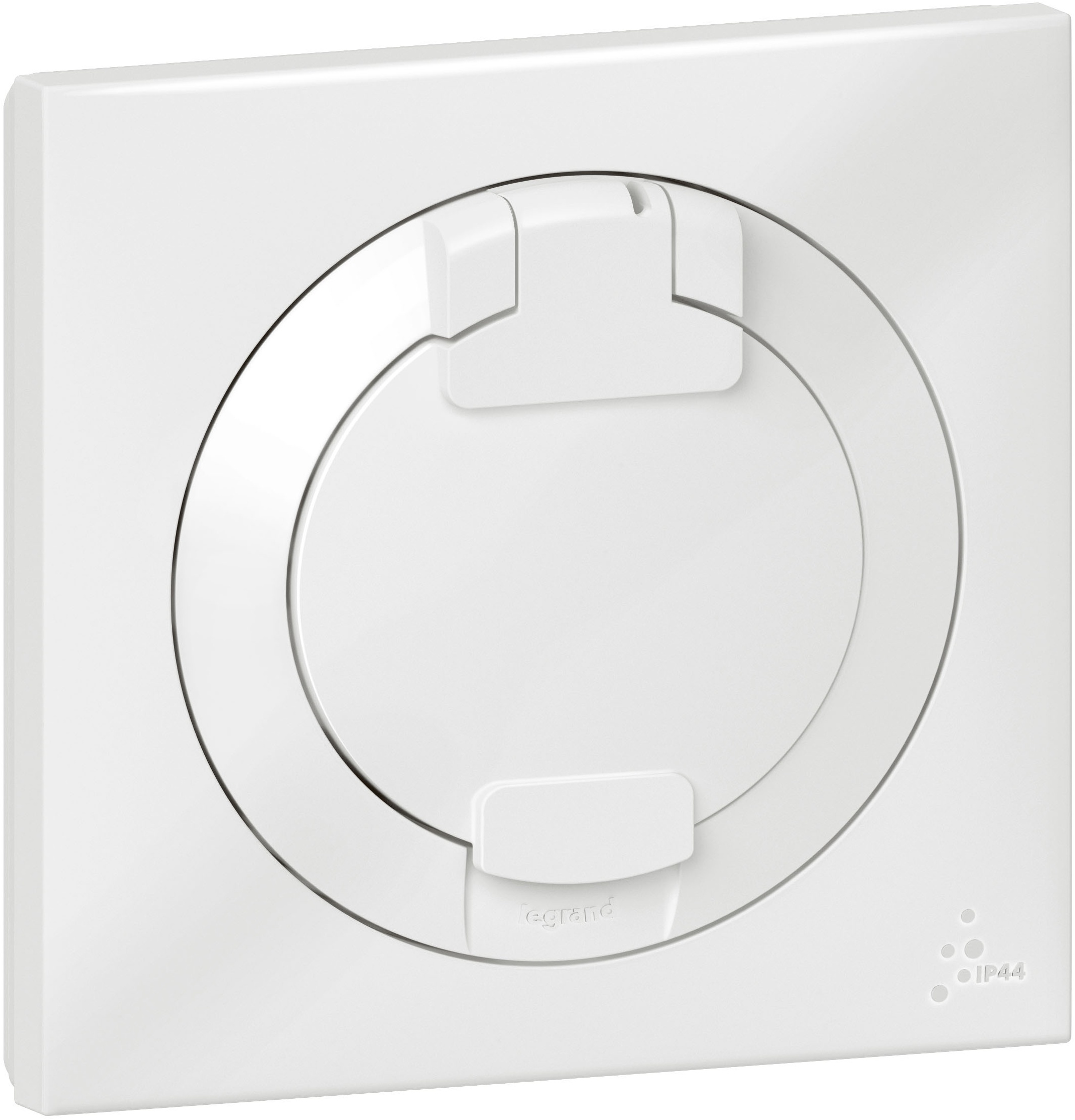 Prise de courant 2P+T à puits dooxie 16A IP44 livrée avec plaque carrée blanche