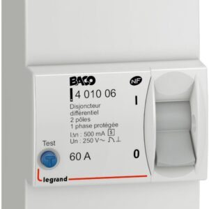 Disjoncteur branchement Enedis 2P différentiel 500mA sélectif 60A non réglable