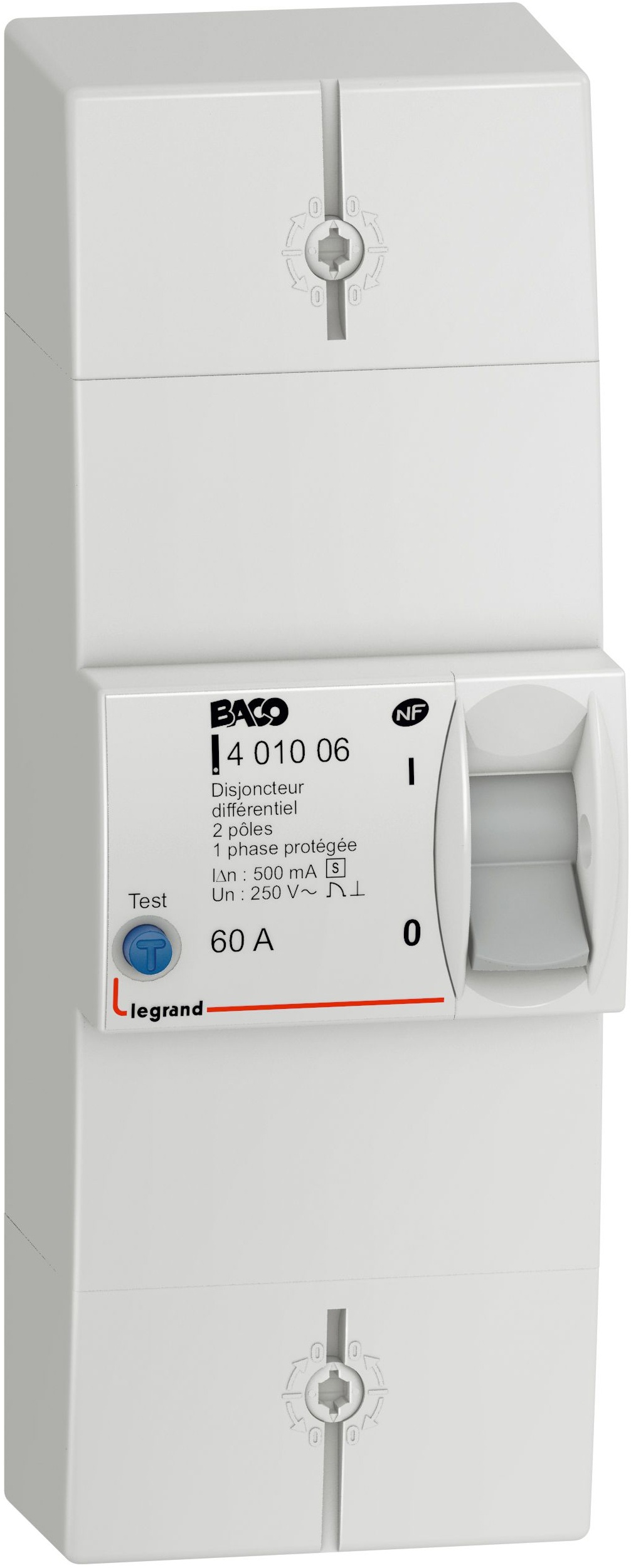Disjoncteur branchement Enedis 2P différentiel 500mA sélectif 60A non réglable
