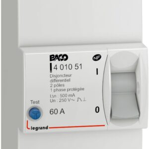 Disjoncteur branchement Enedis bipolaire différentiel 500mA 60A non réglable