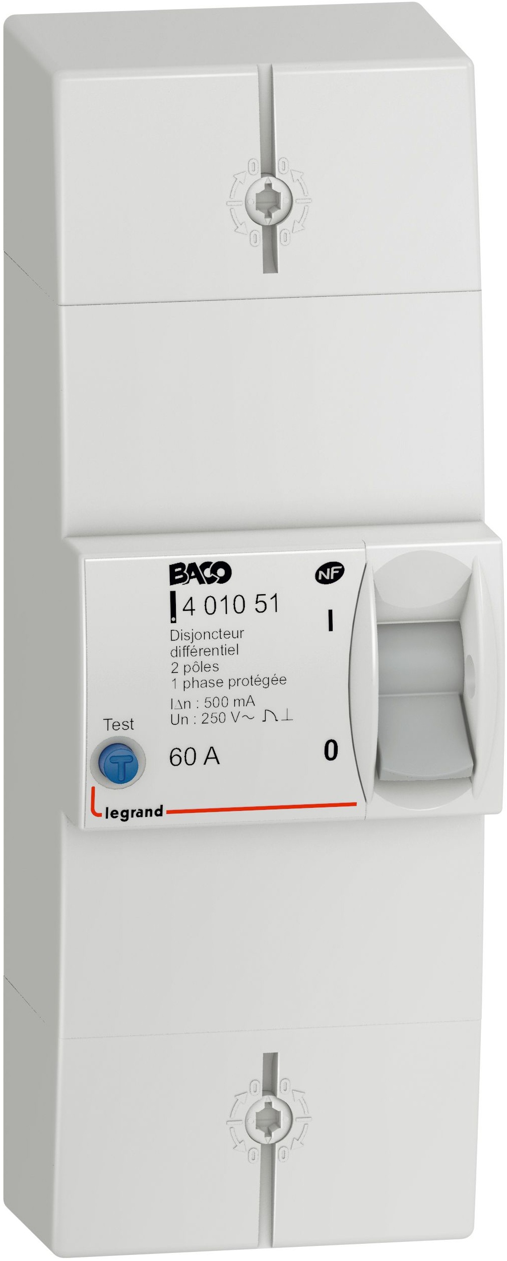 Disjoncteur branchement Enedis bipolaire différentiel 500mA 60A non réglable
