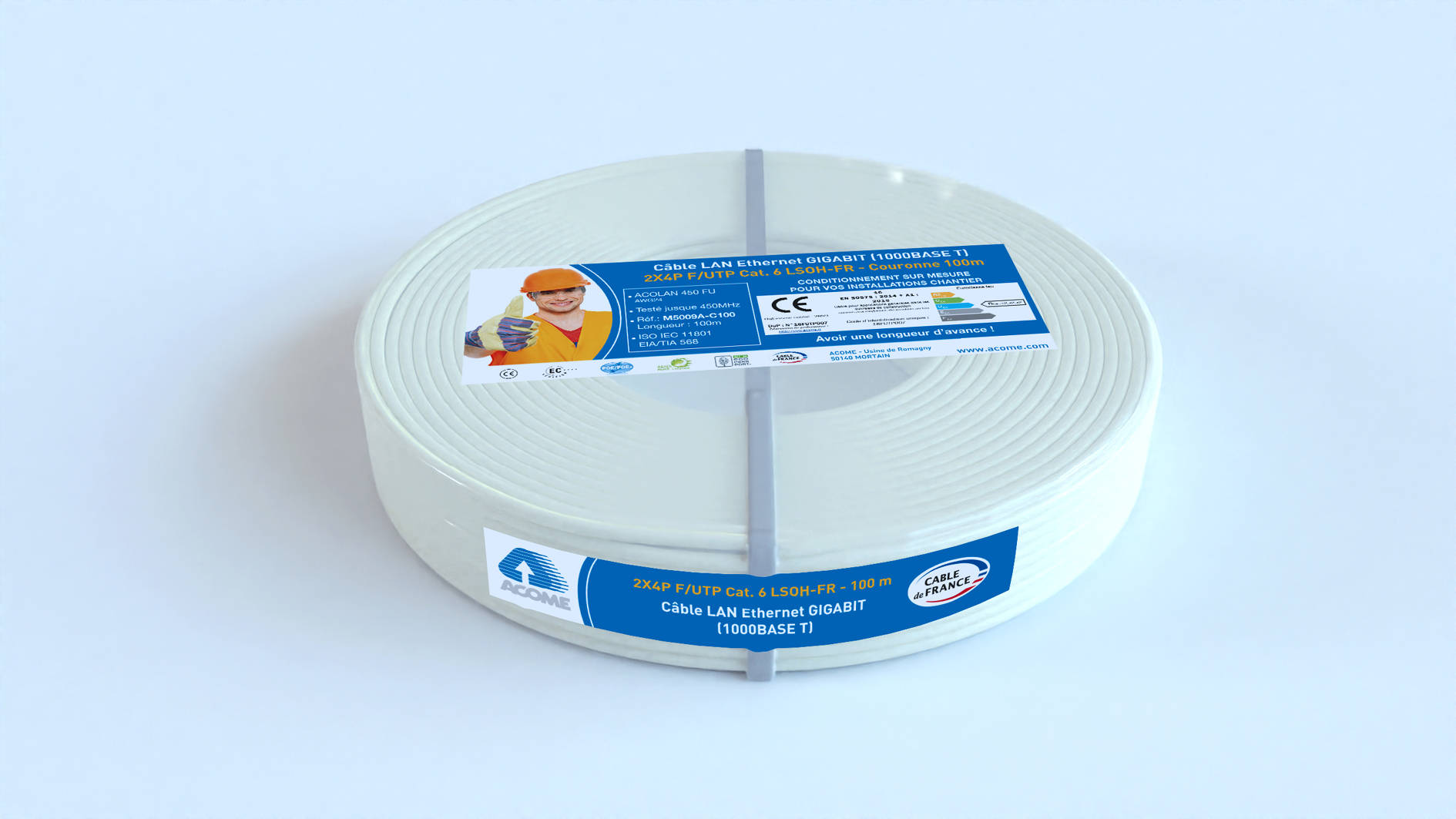 Câble F/UTP cat6 LSOH-FR 4P couronne 100m ivoire Dca – Image 5