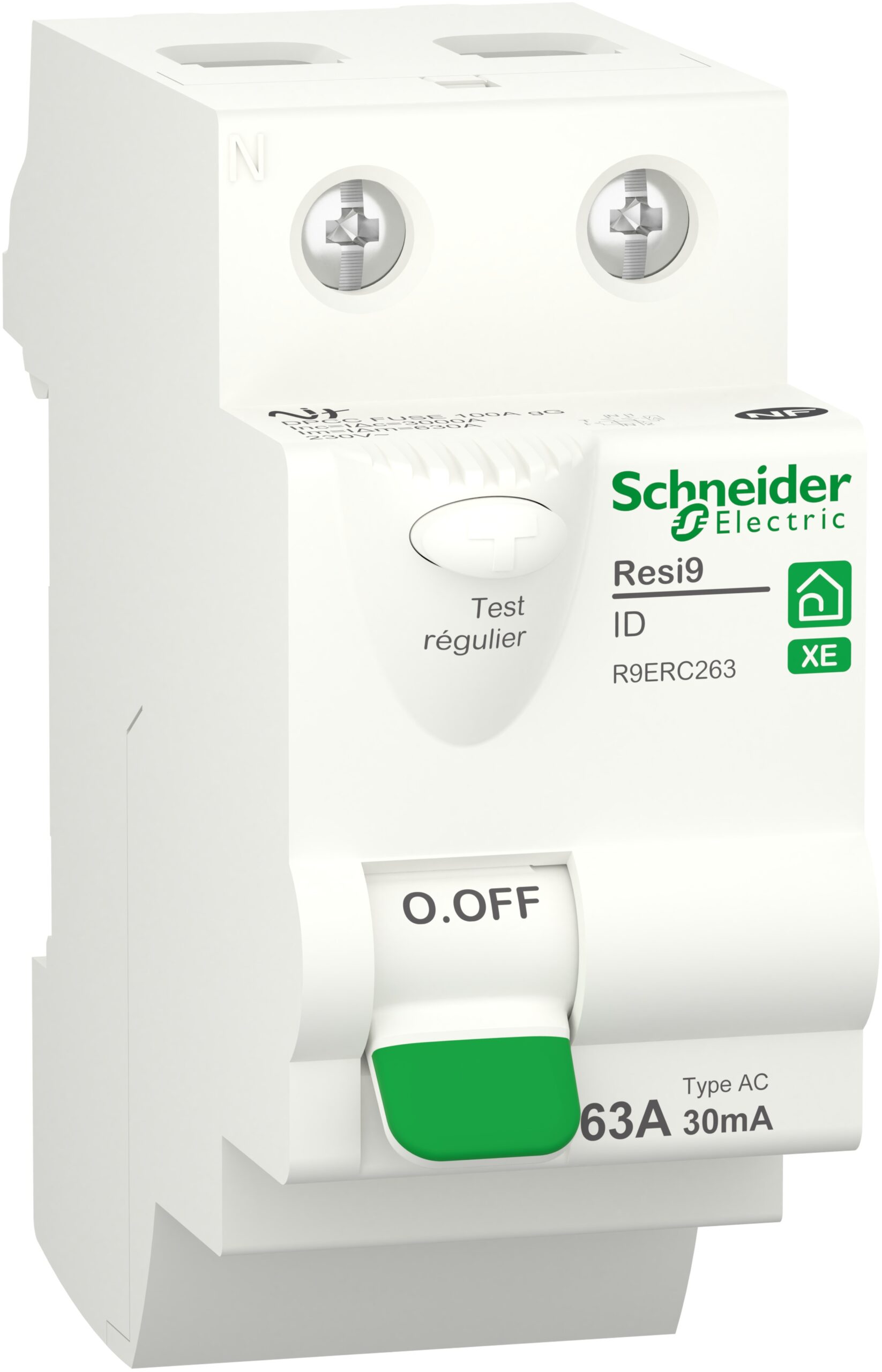 Resi9 XE - interrupteur différentiel - 2P - 63A - 30mA - Type AC - embrochable