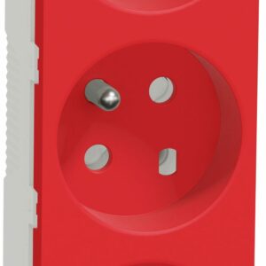 Unica - prise triple 2P+T - FR - 45° - goulotte - détrompage - Rouge - méca seul