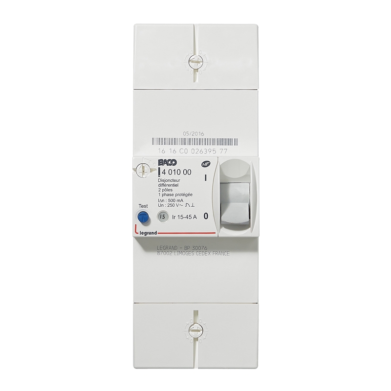 Disjoncteur de branchement Enedis bipolaire différentiel 500mA instantané - 45A