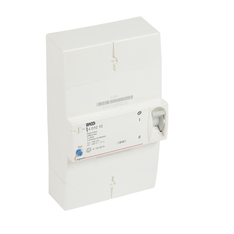 Disjoncteur branchement Enedis tétrapolaire différentiel 500mA instantané - 30A