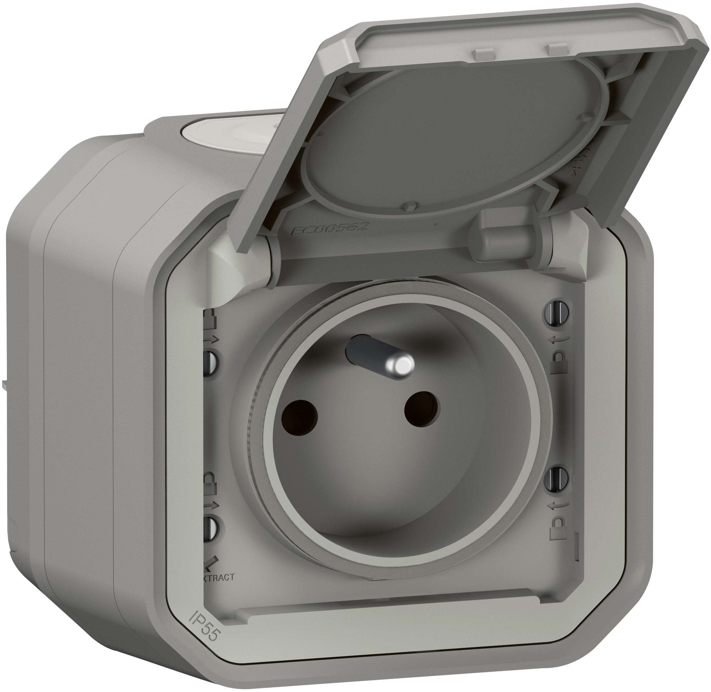 Prise de courant étanche 2P+T auto Plexo complet saillie gris - 16A 250V – Image 6