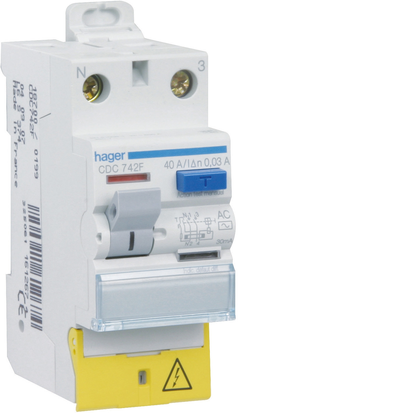 Interrupteur différentiel 2 poles 40 A 30 mA Type AC à Borne décalée