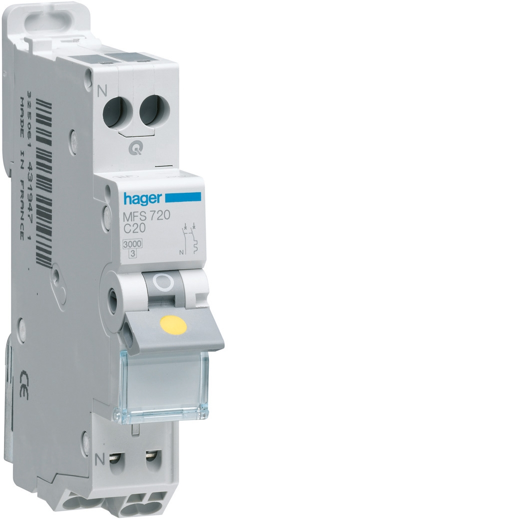 Disjoncteur Phase+ Neutre 20A 3kA Courbe C connexion automatique SanVis 1 Module – Image 2