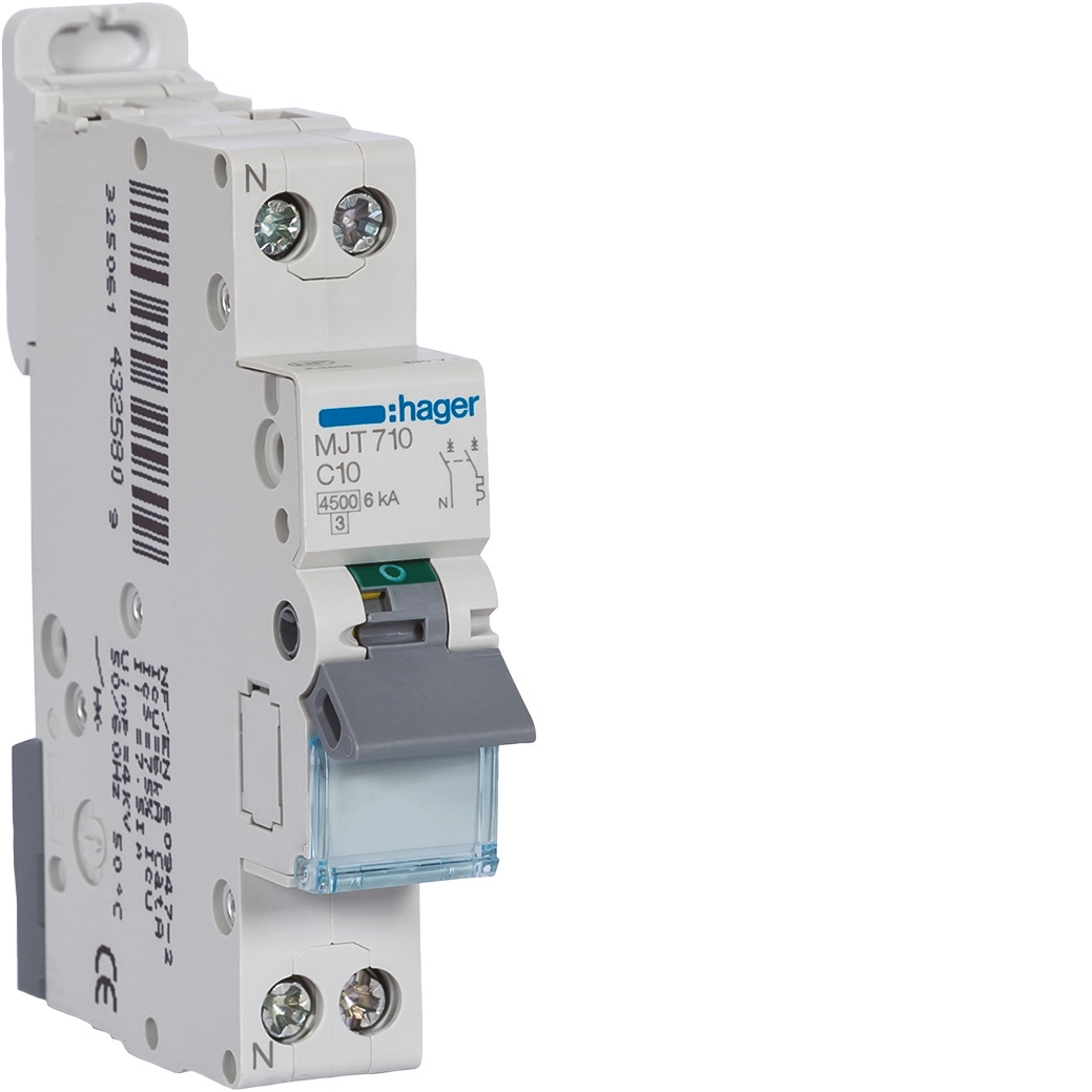 Disjoncteur 10A 1P+N 4,5-6kA Courbe C 1module