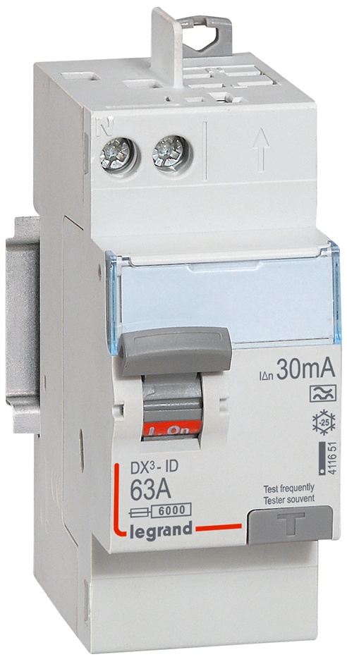 Interrupteur différentiel DX³-ID haut vis/haut auto 2P 230V~ 63A A 30mA - 2 mod